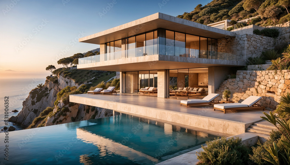 Luxury Villa with swimming pools against the backdrop of mountains