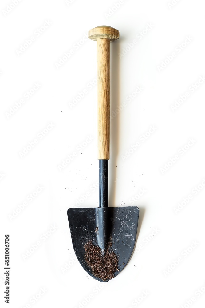 A garden hoe, wooden handle, minimalist, on white plain background A garden hoe, wooden handle, minimalist, on white plain background