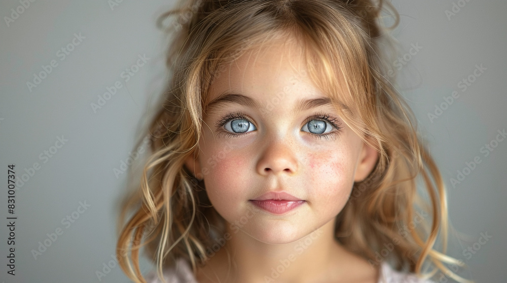 Professional studio photo portrait of a cute little girl, lovely kid with naive face, adorable baby, a child with a emotional expression, widescreen 16:9 Professional studio photo portrait of a cute little girl, lovely kid with naive face, adorable baby, a child with a emotional expression, widescreen 16:9