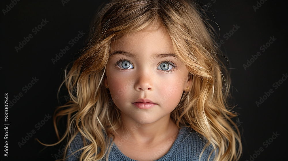 Professional studio photo portrait of a cute little girl, lovely kid with naive face, adorable baby, a child with a emotional expression, widescreen 16:9 Professional studio photo portrait of a cute little girl, lovely kid with naive face, adorable baby, a child with a emotional expression, widescreen 16:9
