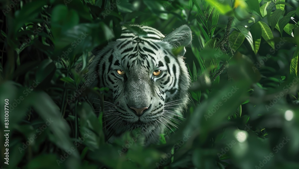Naklejka premium White Tiger in Greenery