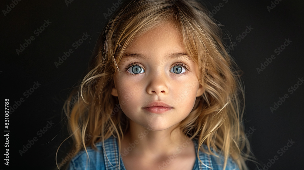 Professional studio photo portrait of a cute little girl, lovely kid with naive face, adorable baby, a child with a emotional expression, widescreen 16:9 Professional studio photo portrait of a cute little girl, lovely kid with naive face, adorable baby, a child with a emotional expression, widescreen 16:9