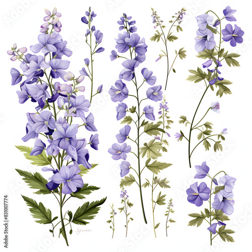 set of Jacob's Ladder, plants, leaves and flowers. illustrations of beautiful realistic flowers for background, pattern or wedding invitations photo