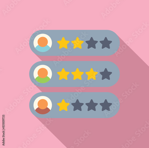 Flat design vector of user ratings with stars and profiles on a pink background