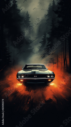 A american muscle car made of darkness