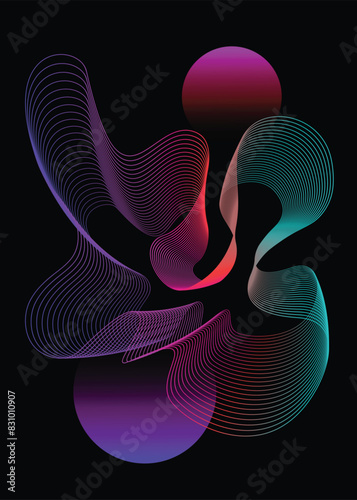 Vertical Vibrant gradient wave line background vector.  Abstract trendy modern design wallpaper for music poster, covers, Brochures, flyers, Presentations,Poster, Banners. Vector illustration. photo