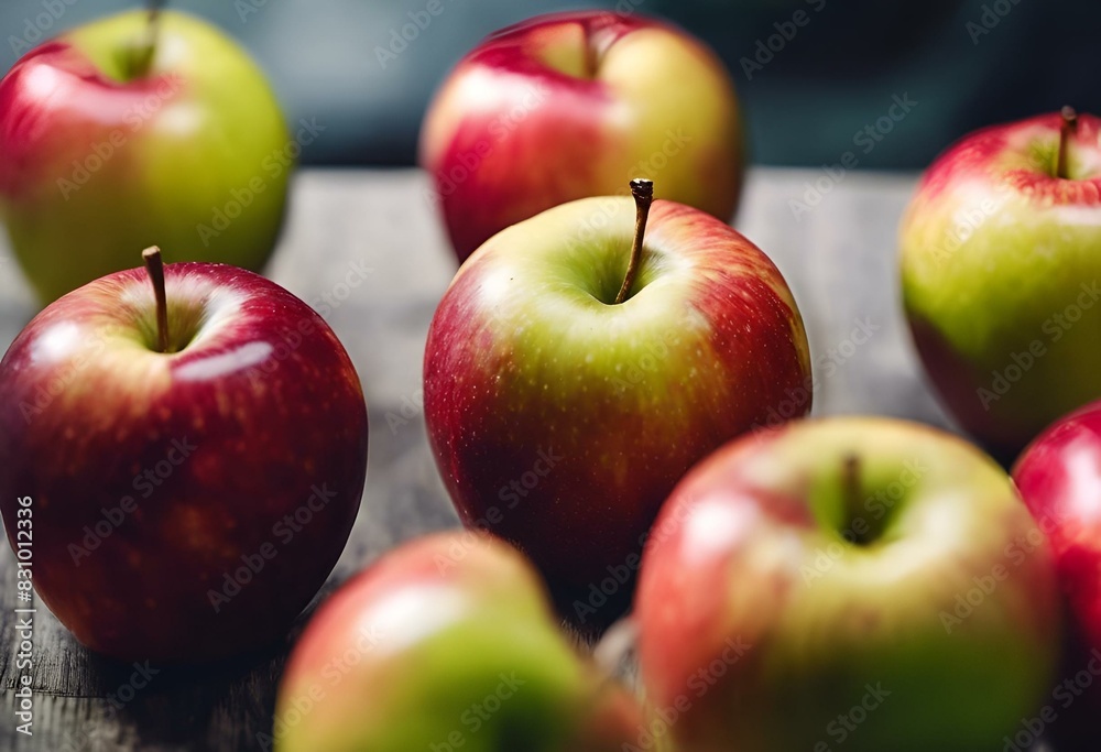 AI-generated illustration of Fresh red and green apples on rustic wooden table AI-generated illustration of Fresh red and green apples on rustic wooden table