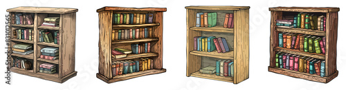 Bookshelf, Illustration, cartoon, PNG set