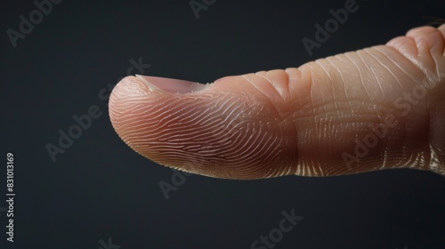 Finger with friction ridges on dark background, macro view © Yeivaz