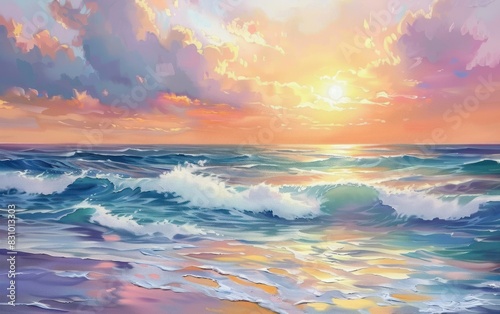 Vibrant Ocean Sunset Painting