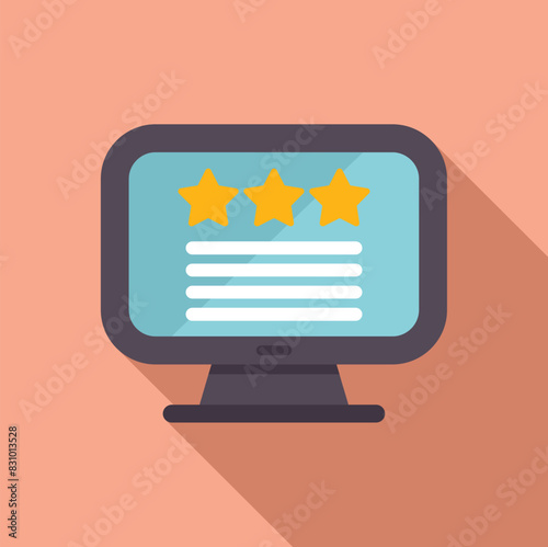 Flat design vector of a computer monitor displaying a threestar rating and feedback form