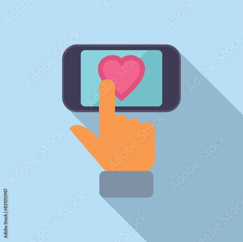 Illustration of a finger pressing a heart icon on a mobile screen, symbolizing liking or love in the digital age