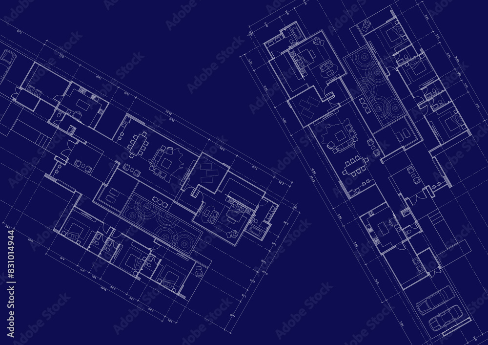 Floor plan designed building on the drawing. Floor plan designed building on the drawing.