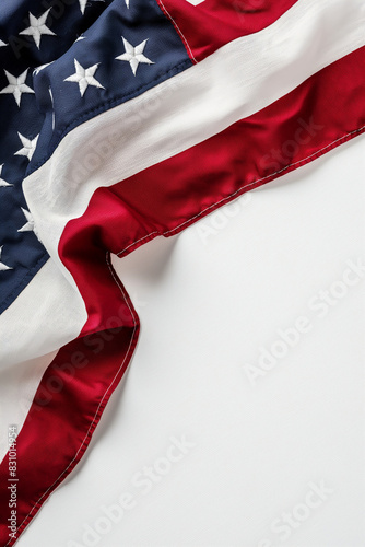 Folded American Flag Half Shown from a Corner on White Background, Memorial Day