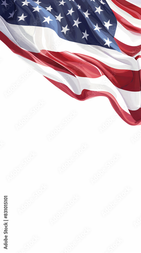 Obraz premium Folded American Flag Half Shown from a Corner on White Background, Memorial Day