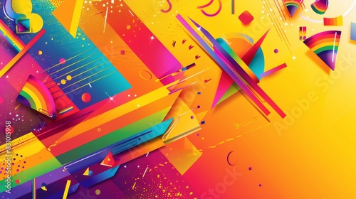 An LGBTQ-themed banner illustration  vibrant and dynamic  featuring pride flags and symbols. Abstract and colorful background. Bold and bright colors with sharp details. Harmonious lighting and