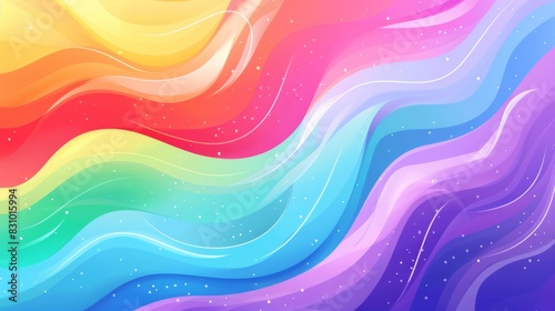 An LGBTQ banner illustration, abstract waves and shapes, rainbow color scheme. Dynamic and flowing design. Background of soft pastel colors. Balanced lighting, gentle shadows adding depth. Created photo