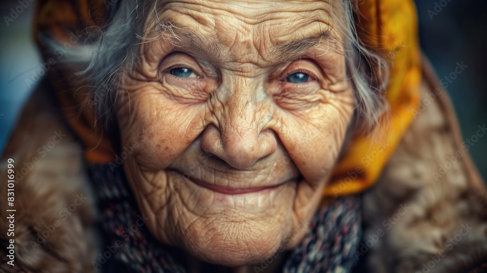 Elderly lady displaying a joyful expression Elderly lady displaying a joyful expression