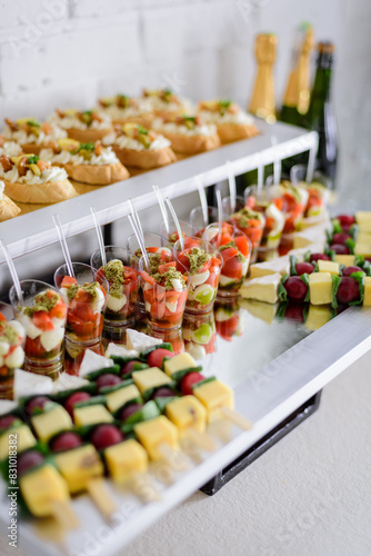 Delicacies and snacks on a buffet or banquet. Catering.	