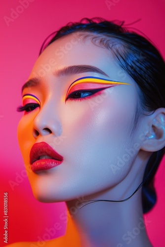 Close-Up Portrait of Woman with Creative Colorful Makeup