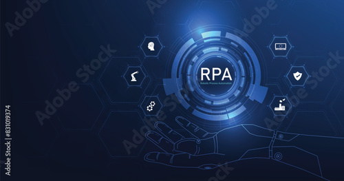 Robotic process automation (RPA ) concept. Business machines technology with support factory service provider industry 4.0 with precision machines for more efficient productivity.	