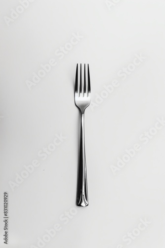 A silver fork  minimalist and sleek  on white plain background