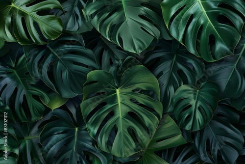 plant Monstera deliciosa in nature background with vivid green big leaves