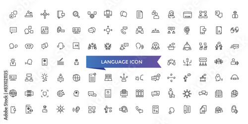 Language icon collection. Related to communication, translate, speech, non-verbal, writing, speaking, dictionary, text, language skills and vocabulary icons . photo