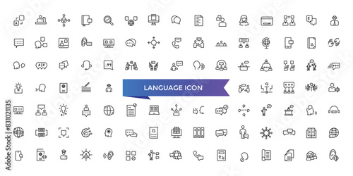 Language icon collection. Related to communication, translate, speech, non-verbal, writing, speaking, dictionary, text, language skills and vocabulary icons .