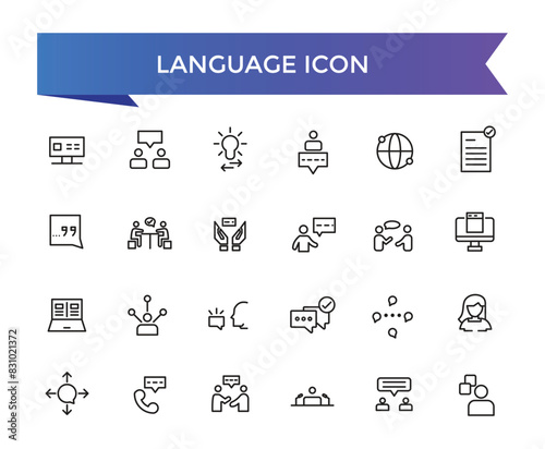 Language icon collection. Related to communication, translate, speech, non-verbal, writing, speaking, dictionary, text, language skills and vocabulary icons .