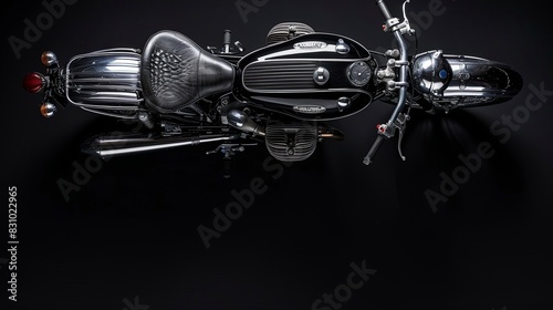 Top view of vintage motorcycle with black background (Moto Guzzi V7700) photo