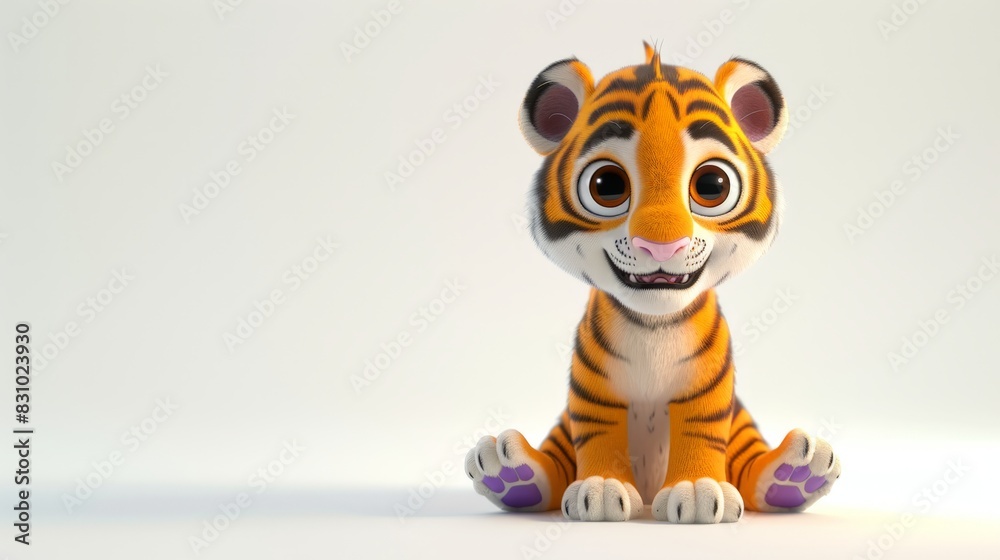The tiger is a cartoon animal. The baby icon is highlighted on a white background. Cartoon character design. The tiger is a cartoon animal. The baby icon is highlighted on a white background. Cartoon character design.