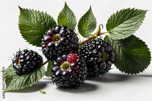 berries fresh ripe black blackberries, isolated on white background