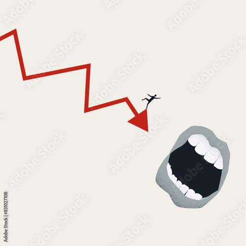 Business crisis and financial recession vector concept. Symbol of downturn, fall, bankruptcy. Minimal illustration.