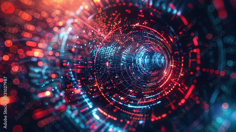 A spiral of lights and colors that looks like a tunnel A spiral of lights and colors that looks like a tunnel