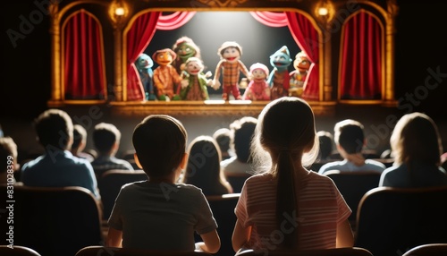 Children Watching Puppet Show in Theater