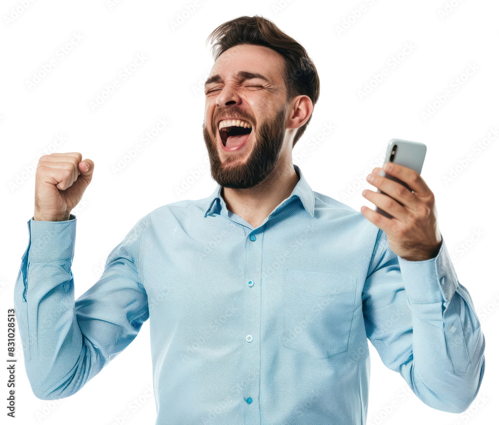 PNG Happy winning business man surprised shouting person. PNG Happy winning business man surprised shouting person.