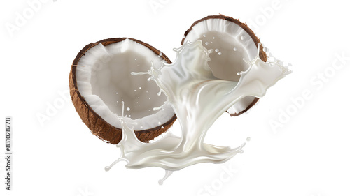 Create an image of clear coconut syrup cascading in a thin flow, forming a smooth trail, isolated on white and transparent backgrounds, PNG