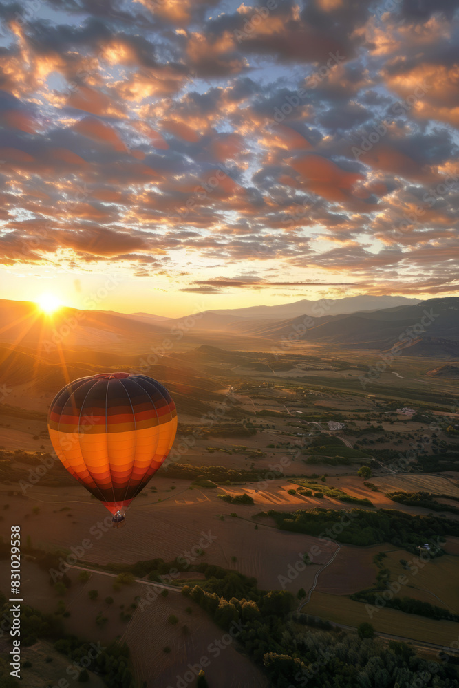 Obraz premium a sunrise hot air balloon ride over a scenic landscape