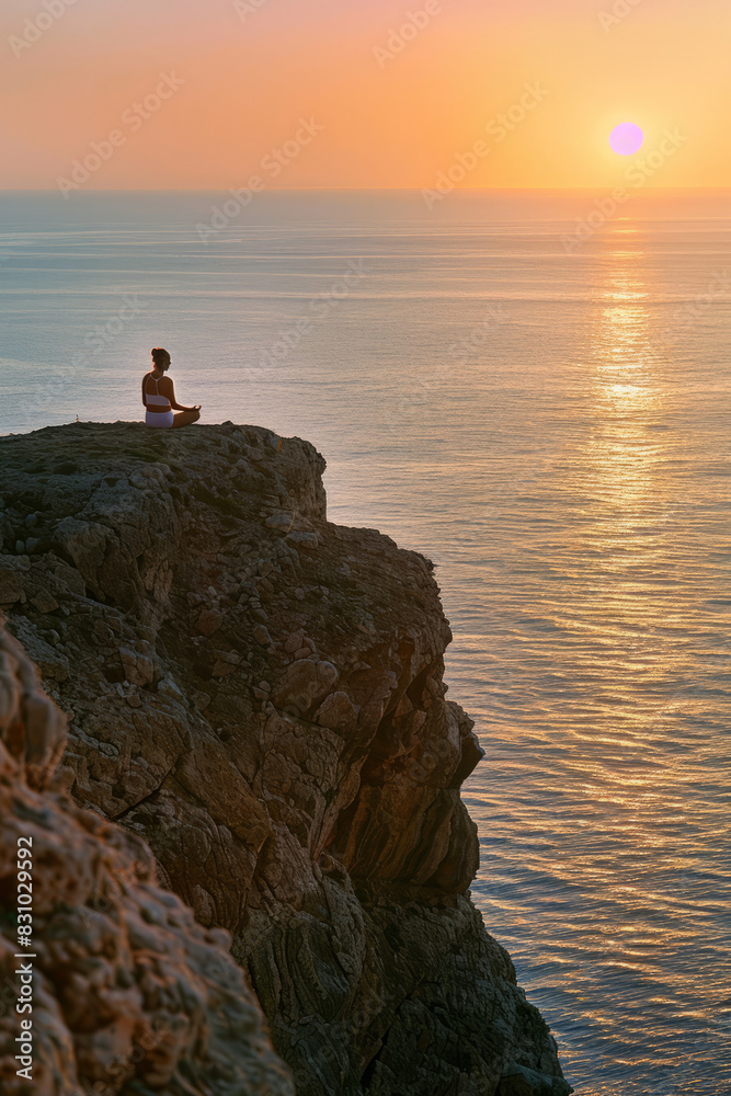 a sunrise meditation session on a cliff overlooking the ocean