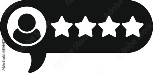 Vector illustration of a user rating badge showing a onestar review in a chat bubble photo