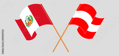 Crossed and waving flags of Peru and Austria