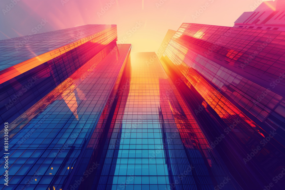 Modern urban building reflecting vibrant sky at sunset, showcasing architecture and skyscrapers in a city landscape. Modern urban building reflecting vibrant sky at sunset, showcasing architecture and skyscrapers in a city landscape.