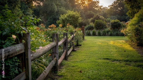 A wooden fence with green plants growing on it