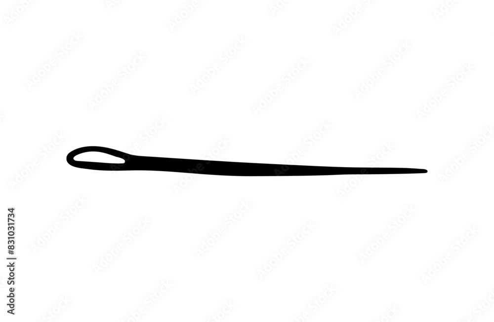 Hand sewing needle. Black and white Icon. Hand drawn vector illustration.