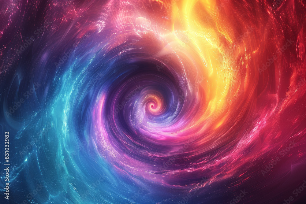 Vibrant swirling lights in a vortex of colors, creating an energetic and dynamic abstract background with hues of red, blue, and yellow.