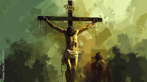 The crucifixion of Jesus Christ. Digital painting. photo