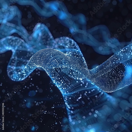 Abstract technological representation of DNA molecule digital plexus in blue. For biotechnology, chemistry, science, medicine and artificial intelligence. Seamless loop. 
