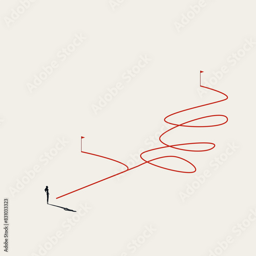 Business decision between easy and hard, vector concept. Symbol of choice, path, strategy. Minimal illustration.