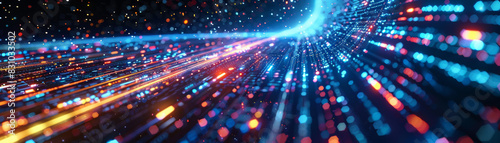 Abstract image of a dynamic energy stream represented by colorful light streaks, symbolizing high-speed data transfer and futuristic technology concepts.